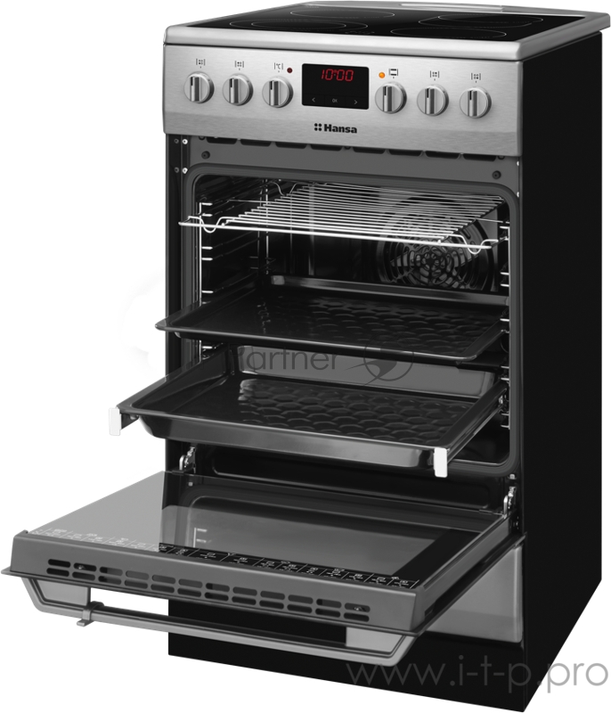 Электрическая плита Hansa/ 85х50х60, стеклокерамика, электрическая, гриль, конвекция, таймер, телескопические направляющие, нержавеющая сталь
