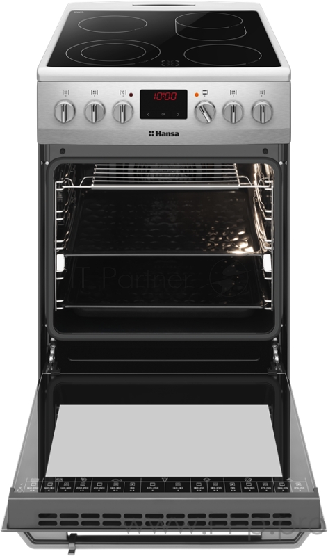 Электрическая плита Hansa/ 85х50х60, стеклокерамика, электрическая, гриль, конвекция, таймер, телескопические направляющие, нержавеющая сталь