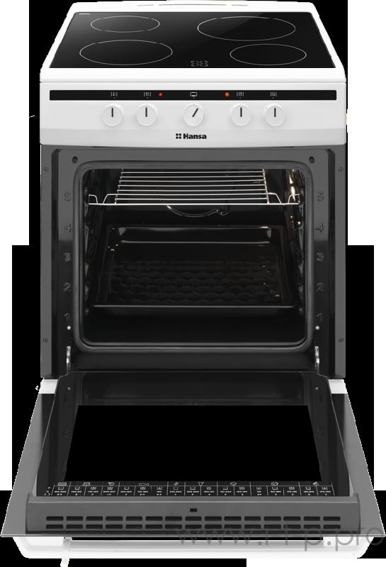 Электрическая плита HANSA FC CS 63000 Ширина 60см 4 нагревательных элемента Hi Light, электрическая духовка 4 программы нагрева, гриль, ящик для посуды, цвет - серебристый
