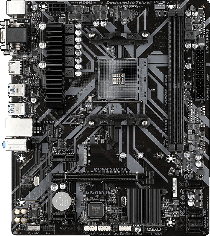 Материнская плата Gigabyte B450M S2H V2 Soc-AM4 AMD B450 2xDDR4 mATX AC`97 8ch(7.1) GbLAN RAID+VGA+DVI+HDMI