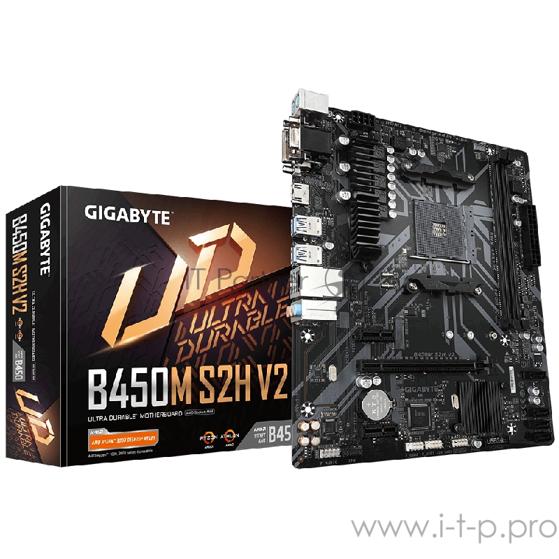 Материнская плата Gigabyte B450M S2H V2 Soc-AM4 AMD B450 2xDDR4 mATX AC`97 8ch(7.1) GbLAN RAID+VGA+DVI+HDMI