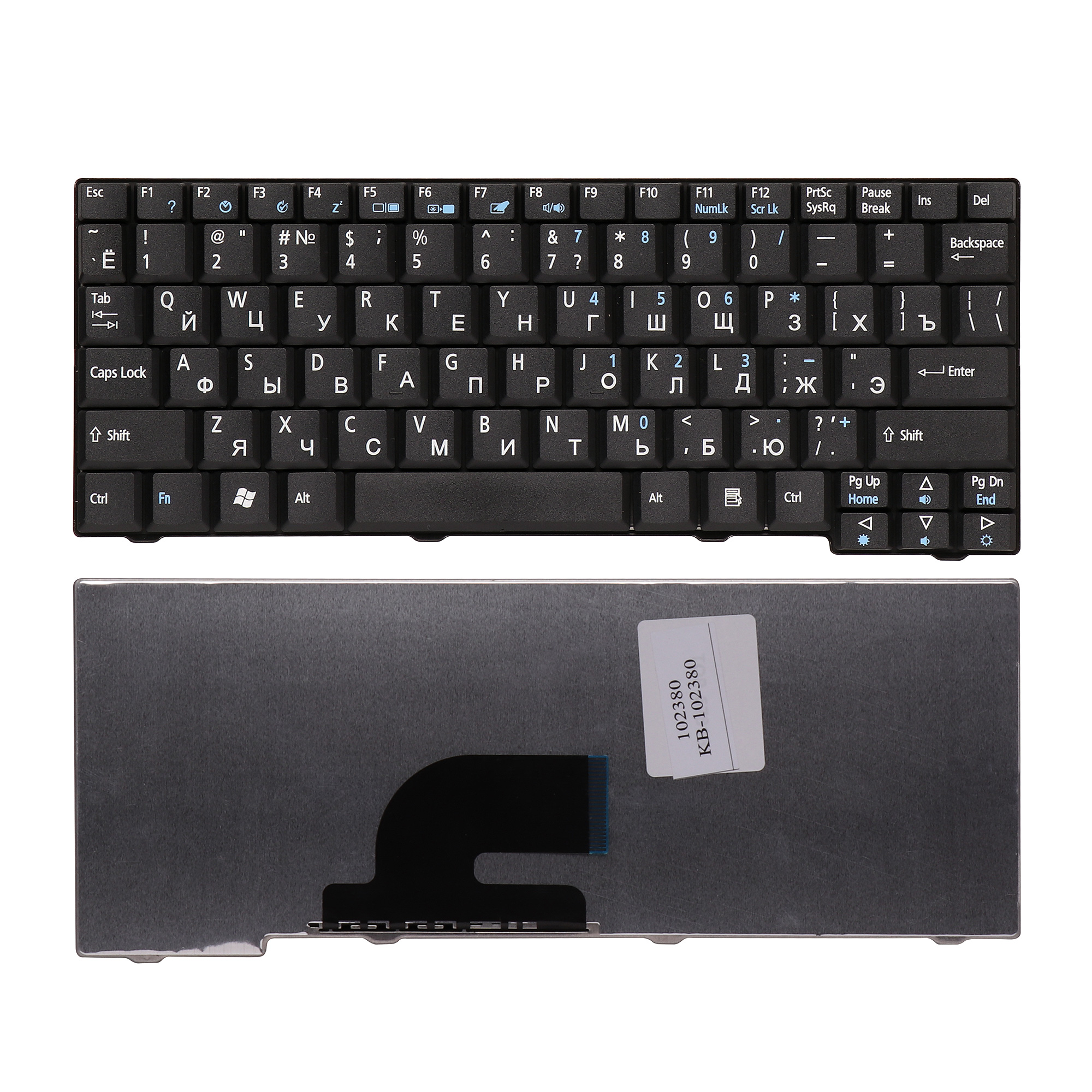 Клавиатура для ноутбука Acer Aspire One 531, A110, A150, D150, D210, ZG5 Series. Плоский Enter. Черная без рамки. 9J.N9482.00R, KB.INT00.513.