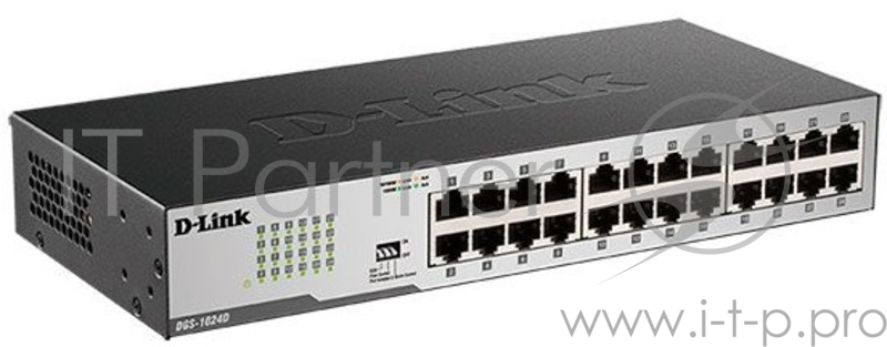 Неуправляемый коммутатор D-Link DGS-1024D/I1AL2 Unmanaged Switch with 24 10/100/1000Base-T ports.16K Mac address, Auto-sensing, 802.3x Flow Control, Auto MDI/MDI-X for each port, 802.1p QoS, D-Link Green technology, Metal c