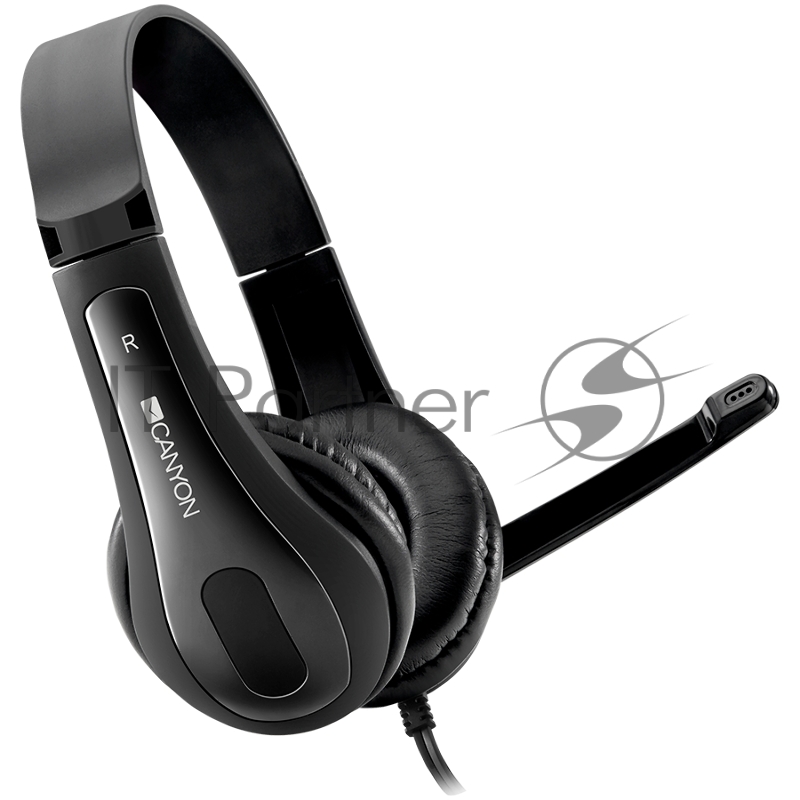 Гарнитура CANYON HSC-1 basic PC headset with microphone, combined 3.5mm plug, leather pads, Flat cable length 2.0m, 160*60*160mm, 0.13kg, Black