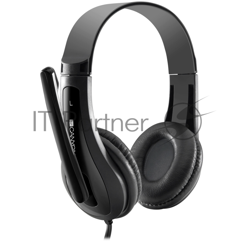 Гарнитура CANYON HSC-1 basic PC headset with microphone, combined 3.5mm plug, leather pads, Flat cable length 2.0m, 160*60*160mm, 0.13kg, Black