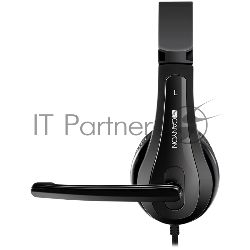 Гарнитура CANYON HSC-1 basic PC headset with microphone, combined 3.5mm plug, leather pads, Flat cable length 2.0m, 160*60*160mm, 0.13kg, Black