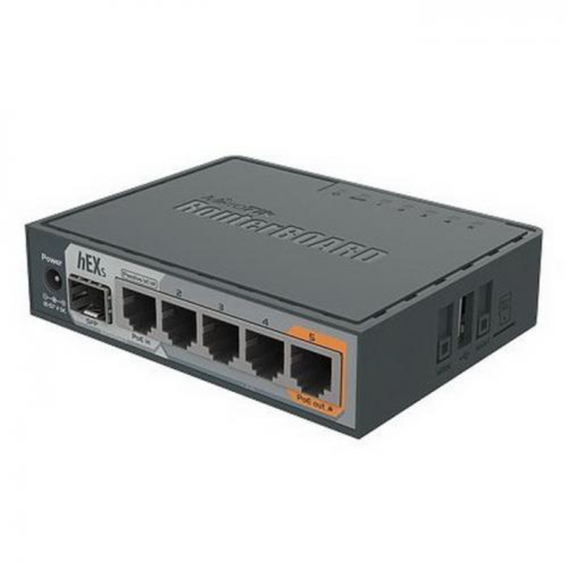 Сетевое оборудование MikroTik RB760iGS PoE-маршрутизатор 2 ядра (880 МГц), 5х 1G RJ45, SFP, USB, MicroSD, раздача PoE (HEX S)