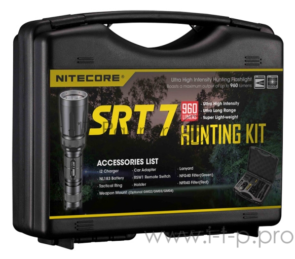 Фонарь ручной Nitecore SRT7GT Kit черный лам.:светодиод. 18650/CR123x1