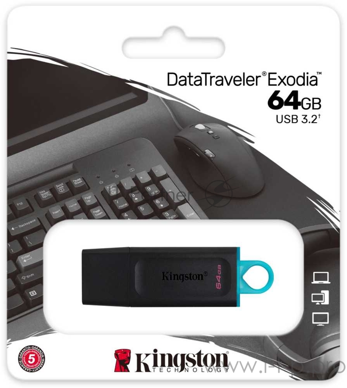 Накопитель KINGSTON 64GB USB3.2 Gen 1 DataTraveler Exodia (Black + Teal)