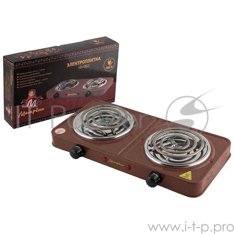 Электроплитка Матрёна МА-062, коричневый, ТЭН, 2 конф.