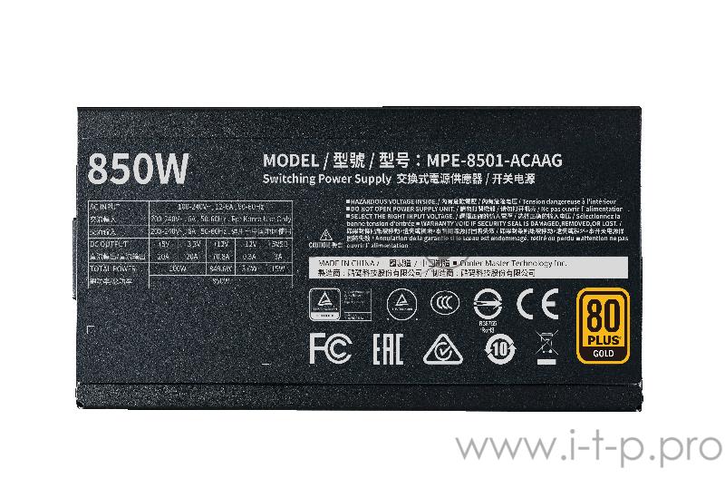 Блок питания 850 Ватт Power Supply Cooler Master MWE Gold V2 FM 850W A/EU Cable