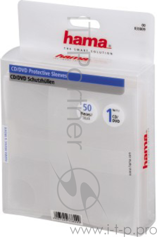 Конверт HAMA Конверты для CD/DVD полипропилен 50 шт. прозрачный H-33809