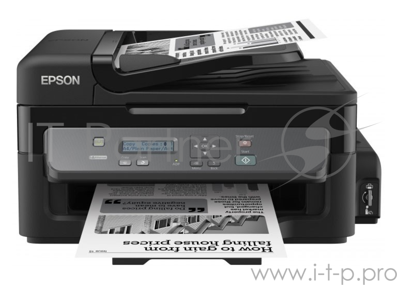 Принтер Epson M200 C11CC83311 {3 в 1, пьезоэлектрический струйный, печать черно-белая, максимальный формат А4, скорость ч/б печати 34 стр/мин, вес: 6 кг, рекомендуем для офиса, СНПЧ (C11CC83311)}