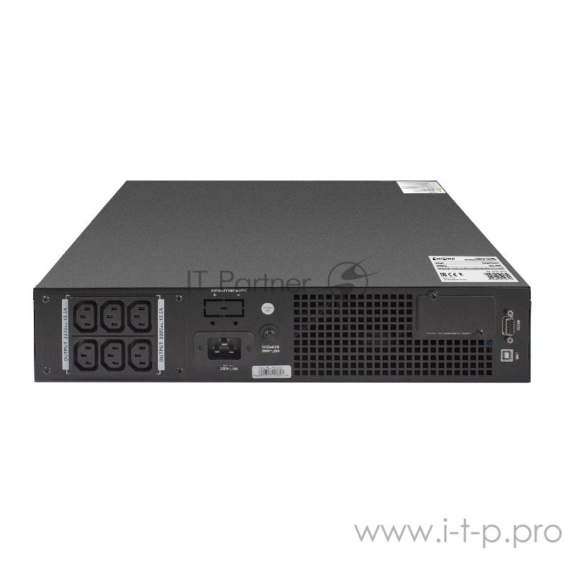 Источник бесперебойного питания On-line ExeGate EP285648RUS PowerExpert ULS-3000.LCD.AVR.C13.USB.RS232 <3000VA/3000W, On-Line, PF=1, LCD, 6*IEC-C13, RS232, USB, SNMP-slot, Rackmount 2U/Tower, Black>