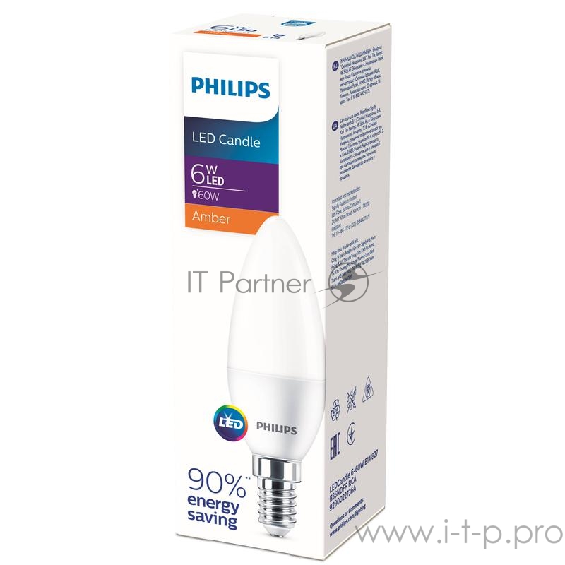 Лампа светодиодная LEDCandle 6-60W E14 827 B35NDFR RCA | 929002273637 | PHILIPS