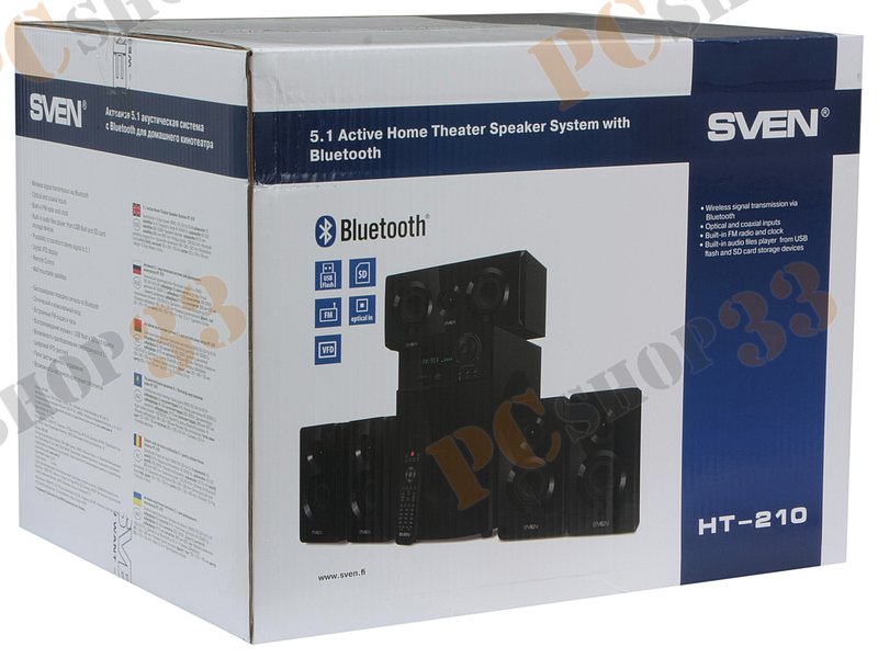 Акустическая система 5.1 Sven HT-210, сабвуфер 50Вт, сателлиты 5x15Вт, с MP3 плеером, с FM радио, черный (Bluetooth)