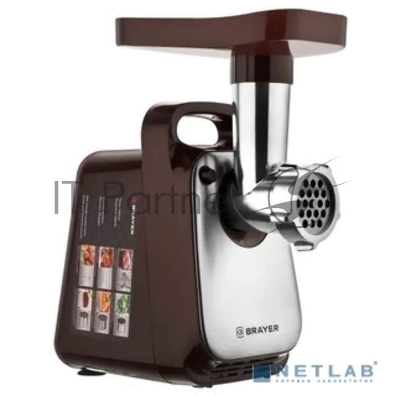 Мясорубка 1601BK BRAYER, 1300 Вт,реверс, насадки кеббе, колбасы, 2 диска, отсек для хранения, толкат