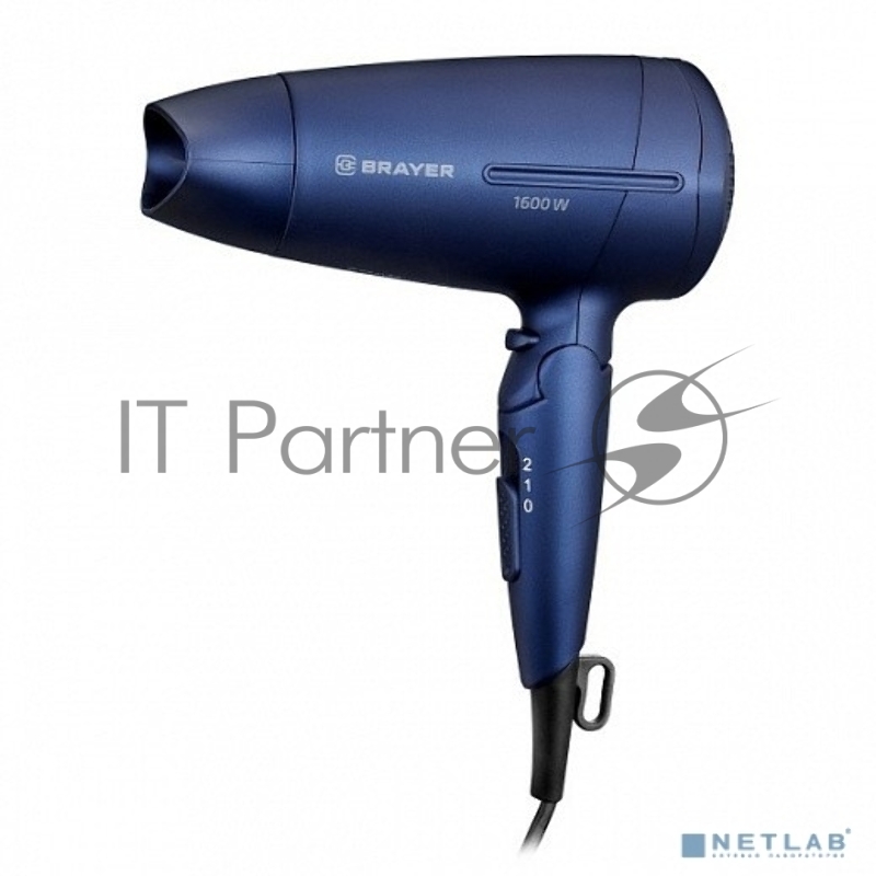Фен 3020BR-BL BRAYER, 1600 Вт, 2 скор., холодный воздух, складная ручка, съемный фильтр, шнур 1,8 м