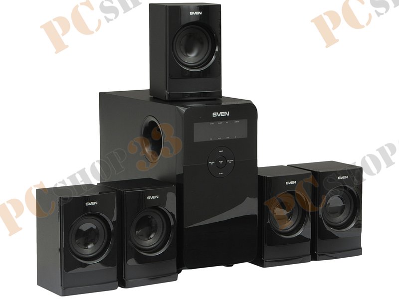 Акустическая система 5.1 Sven HT-200, сабвуфер 20Вт, сателлиты 5x12Вт, с MP3 плеером, с FM радио, черный
