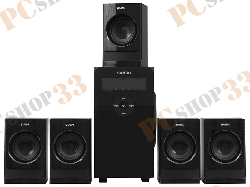 Акустическая система 5.1 Sven HT-200, сабвуфер 20Вт, сателлиты 5x12Вт, с MP3 плеером, с FM радио, черный
