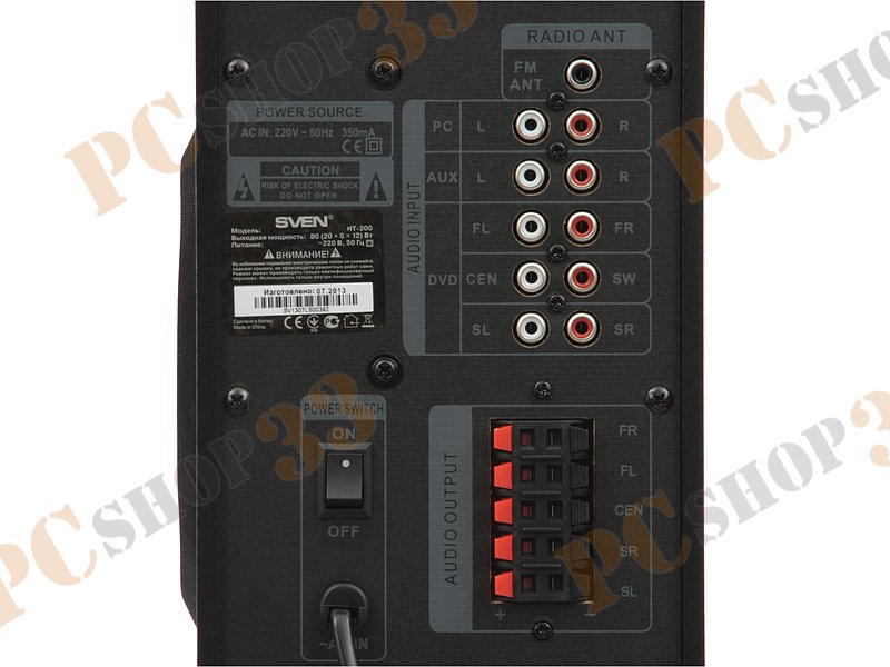 Акустическая система 5.1 Sven HT-200, сабвуфер 20Вт, сателлиты 5x12Вт, с MP3 плеером, с FM радио, черный