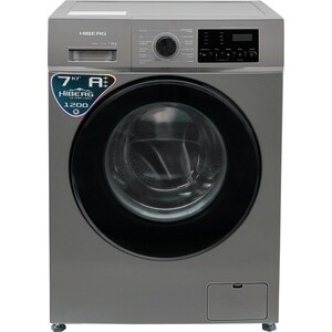 Стиральная машина HIBERG WQ4-712 S А+++, 12 программ, Максимальная загрузка белья – 7 кг, Скорости отжима 600-800-1000-1200 об, Цвет - темно серый, Объем барабана – 58 л, Диаметр двери – 47,2 см, Ш*Г*В: 59,5*51*84,5, Материал барабана – нерж. Стал