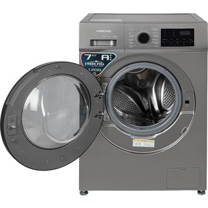 Стиральная машина HIBERG WQ4-712 S А+++, 12 программ, Максимальная загрузка белья – 7 кг, Скорости отжима 600-800-1000-1200 об, Цвет - темно серый, Объем барабана – 58 л, Диаметр двери – 47,2 см, Ш*Г*В: 59,5*51*84,5, Материал барабана – нерж. Стал