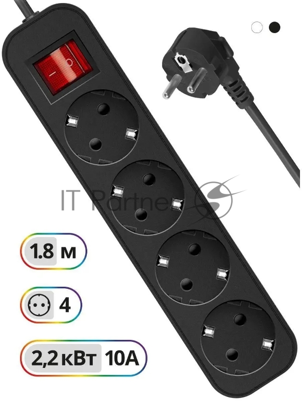 Удлинитель Defender с заземлением G418 Выключатель, 1.8 м, 4 розетки