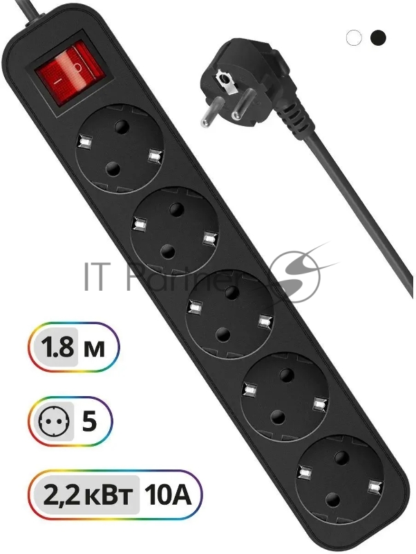 Удлинитель Defender с заземлением G518 Выключатель, 1.8 м, 5 розеток