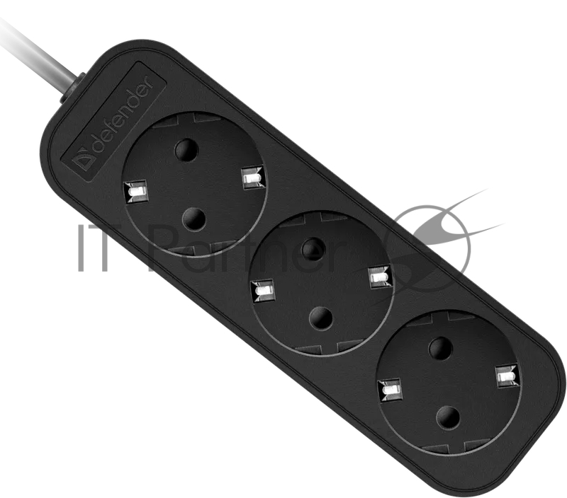 Удлинитель Defender с заземлением M330 3.0 м, 3 розетки, черный