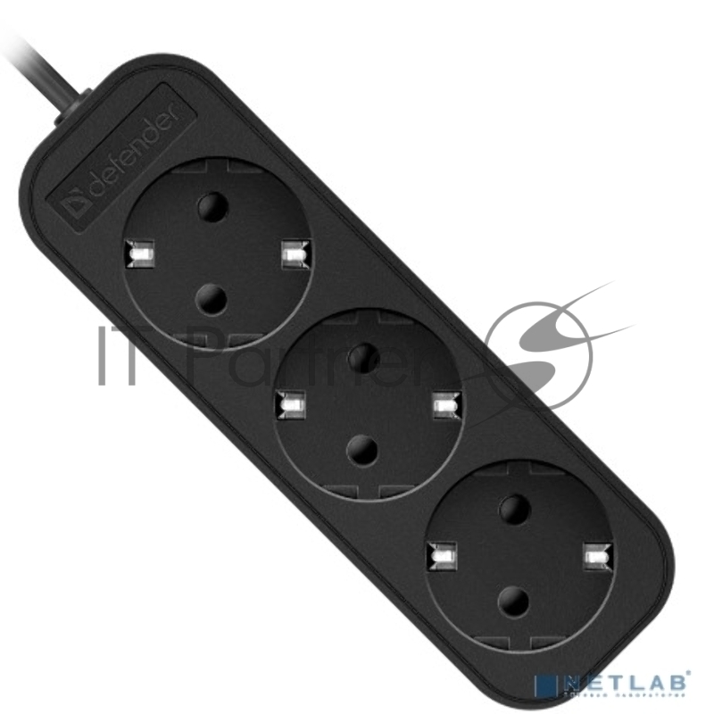 Удлинитель Defender с заземлением M350 5.0 м, 3 розетки, черный