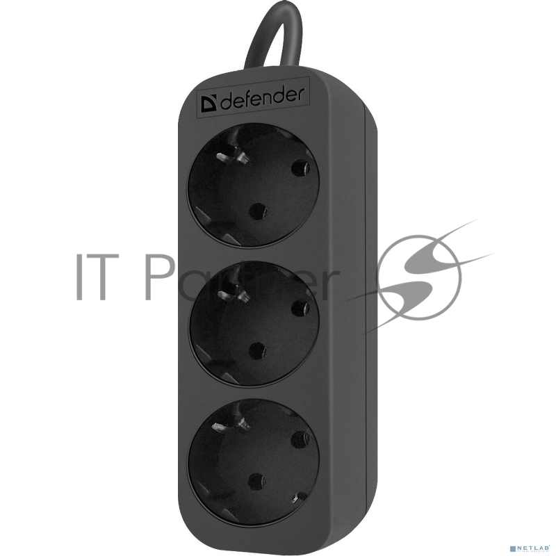 Удлинитель Defender с заземлением M350 5.0 м, 3 розетки, черный