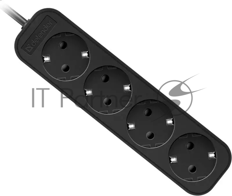 New Defender Удлинитель с заземлением M418 1.8 м, 4 розетки, черный
