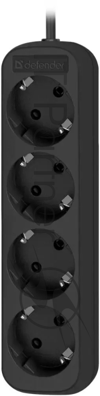 Удлинитель Defender с заземлением M430 3.0 м, 4 розетки, черный