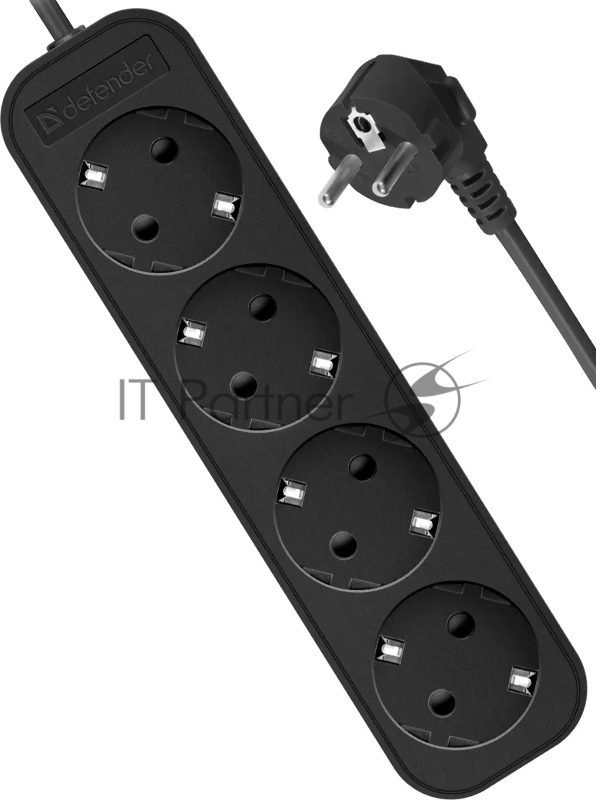 Удлинитель Defender с заземлением M450 5.0 м, 4 розетки, черный