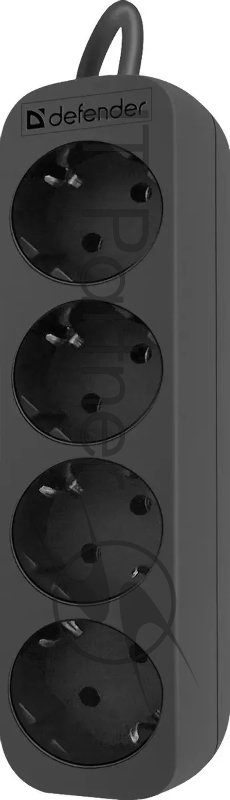 Удлинитель Defender с заземлением M450 5.0 м, 4 розетки, черный