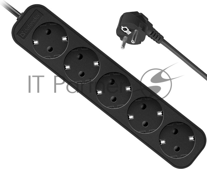 New Defender Удлинитель с заземлением M550 5.0 м, 5 розеток, черный