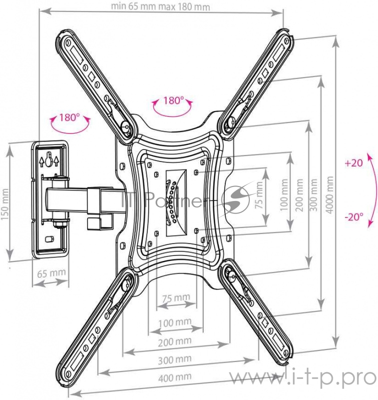 Кронштейн для телевизора Arm Media LCD-403 черный 26-55 макс.30кг настенный поворот и наклон