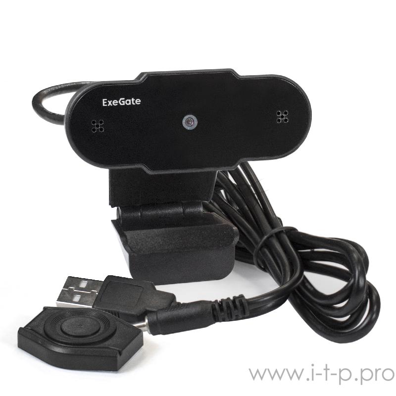 Веб-камера ExeGate EX287384RUS BlackView C310 (матрица 1/3 0,3 Мп, 640х480, 480P, шторка, USB, фиксированный фокус, микрофон с шумоподавлением, универсальное крепление, отверстие под штатив, кабель 1,5 м, Win Vista/7/8/10, Mac OS, черная)