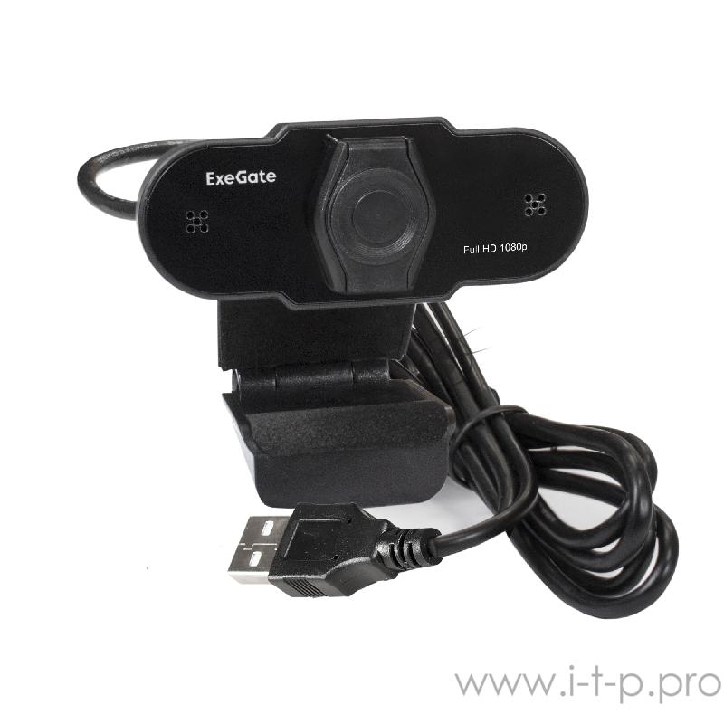 Веб-камера ExeGate EX287387RUS BlackView C615 FullHD (матрица 1/3 2 Мп, 1920х1080, 1080P, 30fps, 4-линзовый объектив, шторка, USB, фиксированный фокус, микрофон с шумоподавлением, универсальное крепление, отверстие под штатив, кабель 1,5 м, Win Vista