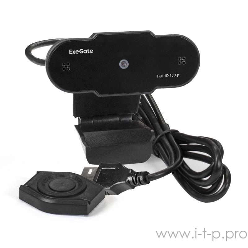 Веб-камера ExeGate EX287388RUS BlackView C615 FullHD Tripod (матрица 1/3 2 Мп, 1920х1080, 1080P, 30fps, 4-линзовый объектив, шторка, USB, фиксированный фокус, микрофон с шумоподавлением, универсальное крепление, штатив Flex в комплекте, кабель 1,5 м,