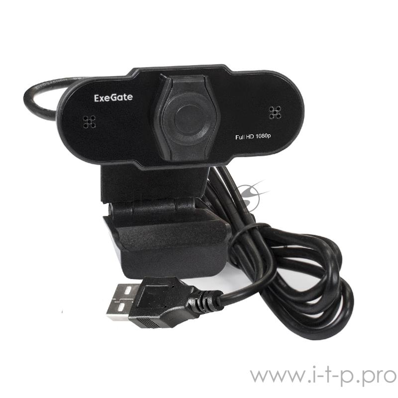 Веб-камера ExeGate EX287388RUS BlackView C615 FullHD Tripod (матрица 1/3 2 Мп, 1920х1080, 1080P, 30fps, 4-линзовый объектив, шторка, USB, фиксированный фокус, микрофон с шумоподавлением, универсальное крепление, штатив Flex в комплекте, кабель 1,5 м,