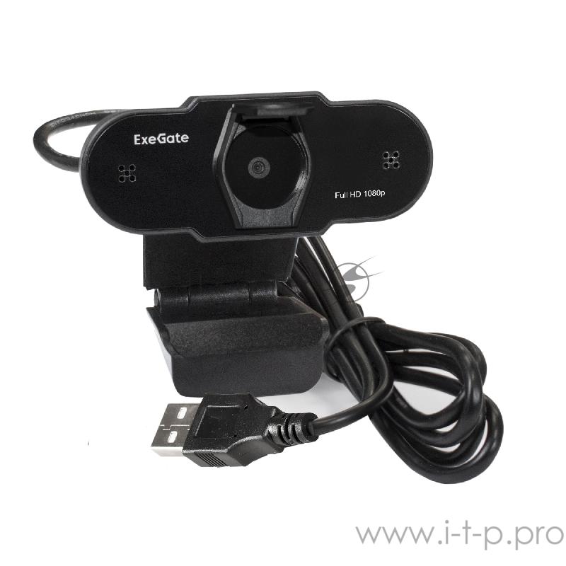 Веб-камера ExeGate EX287388RUS BlackView C615 FullHD Tripod (матрица 1/3 2 Мп, 1920х1080, 1080P, 30fps, 4-линзовый объектив, шторка, USB, фиксированный фокус, микрофон с шумоподавлением, универсальное крепление, штатив Flex в комплекте, кабель 1,5 м,