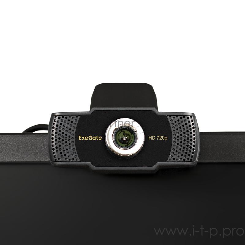 Веб-камера ExeGate EX287377RUS BusinessPro C922 HD (матрица 1/3 1,3 Мп, 1280х720, 720P, 30fps, 4-линзовый объектив, USB, микрофон с шумоподавлением, универсальное крепление, отверстие под штатив, кабель 1,5 м, Win Vista/7/8/10, Mac OS, черная)