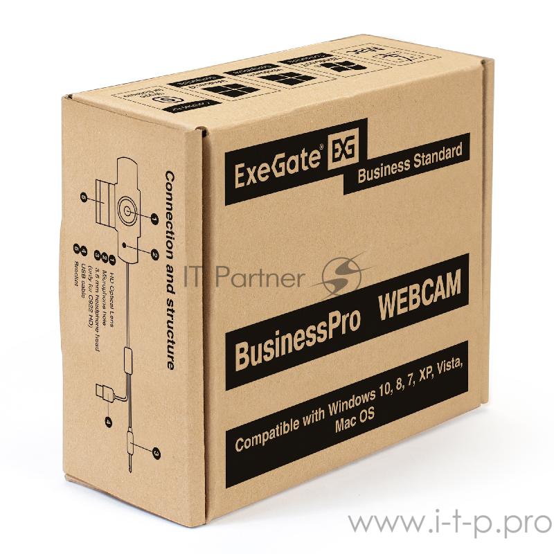 Веб-камера ExeGate EX287377RUS BusinessPro C922 HD (матрица 1/3 1,3 Мп, 1280х720, 720P, 30fps, 4-линзовый объектив, USB, микрофон с шумоподавлением, универсальное крепление, отверстие под штатив, кабель 1,5 м, Win Vista/7/8/10, Mac OS, черная)