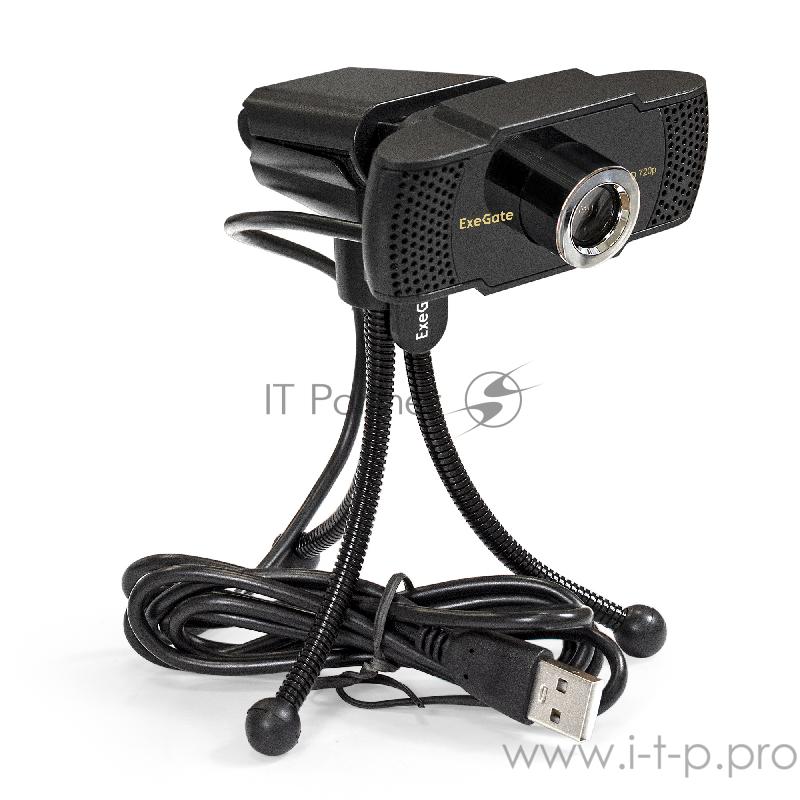 Веб-камера ExeGate EX287378RUS BusinessPro C922 HD Tripod (матрица 1/3 1,3 Мп, 1280х720, 720P, 30fps, 4-линзовый объектив, USB, микрофон с шумоподавлением, универсальное крепление, штатив Flex в комплекте, кабель 1,5 м, Win Vista/7/8/10, Mac OS, черн