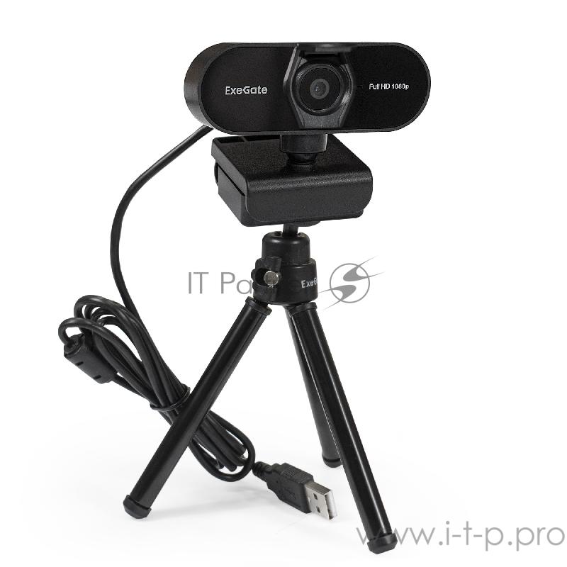 Веб-камера ExeGate EX287379RUS Stream C925 FullHD T-Tripod (матрица 1/3 2 Мп, 1920х1080, 1080P, 30fps, 4-линзовый объектив, шторка, фиксированный фокус, USB, микрофон с шумоподавлением, поворотное крепление, телескопический штатив Tripod Tele Ball, к