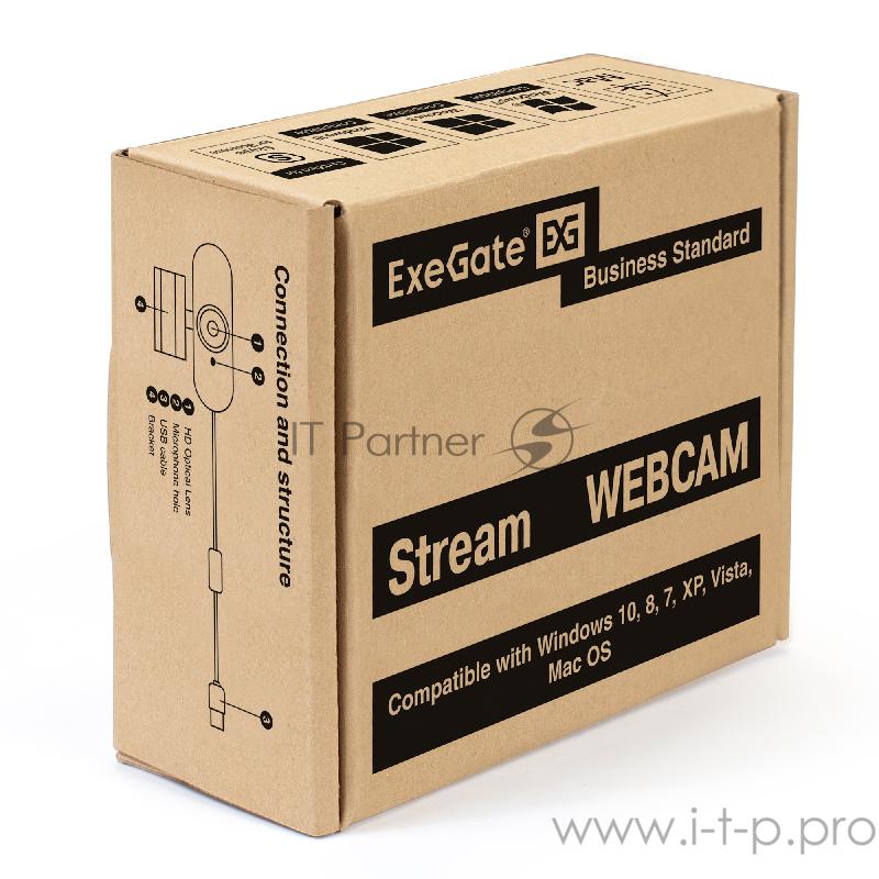 Веб-камера ExeGate EX287379RUS Stream C925 FullHD T-Tripod (матрица 1/3 2 Мп, 1920х1080, 1080P, 30fps, 4-линзовый объектив, шторка, фиксированный фокус, USB, микрофон с шумоподавлением, поворотное крепление, телескопический штатив Tripod Tele Ball, к