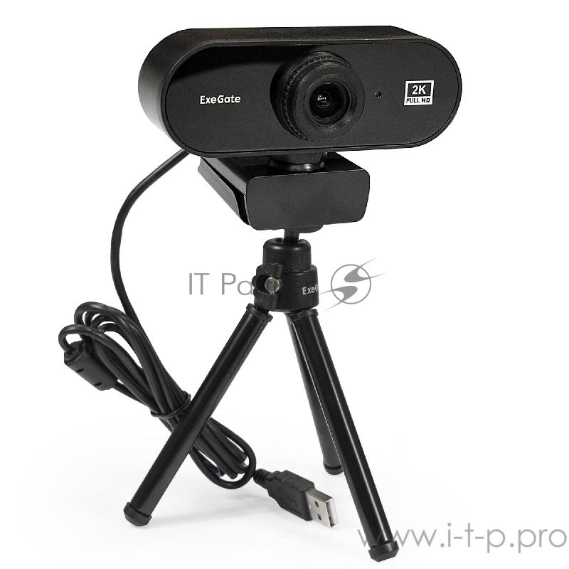 Веб-камера ExeGate EX287380RUS Stream C940 2K T-Tripod (матрица 1/3 5Мп, 2560x1440, 30fps, 4-линзовый объектив, ручной фокус, USB, микрофон с шумоподавлением, поворотное крепление, телескопический штатив Tripod Tele Ball, кабель 1,5 м, поддержка H.26