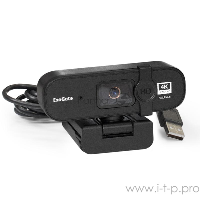 Веб-камера ExeGate EX287383RUS Stream HD 4000 4K UHD T-Tripod (матрица 1/3 8 Мп, 3840x3104, 30fps, 6-линзовый объектив (стекло), автофокус, шторка, USB, микрофон с шумоподавлением, поворотное крепление, телескопический штатив Tripod Tele Ball, кабель